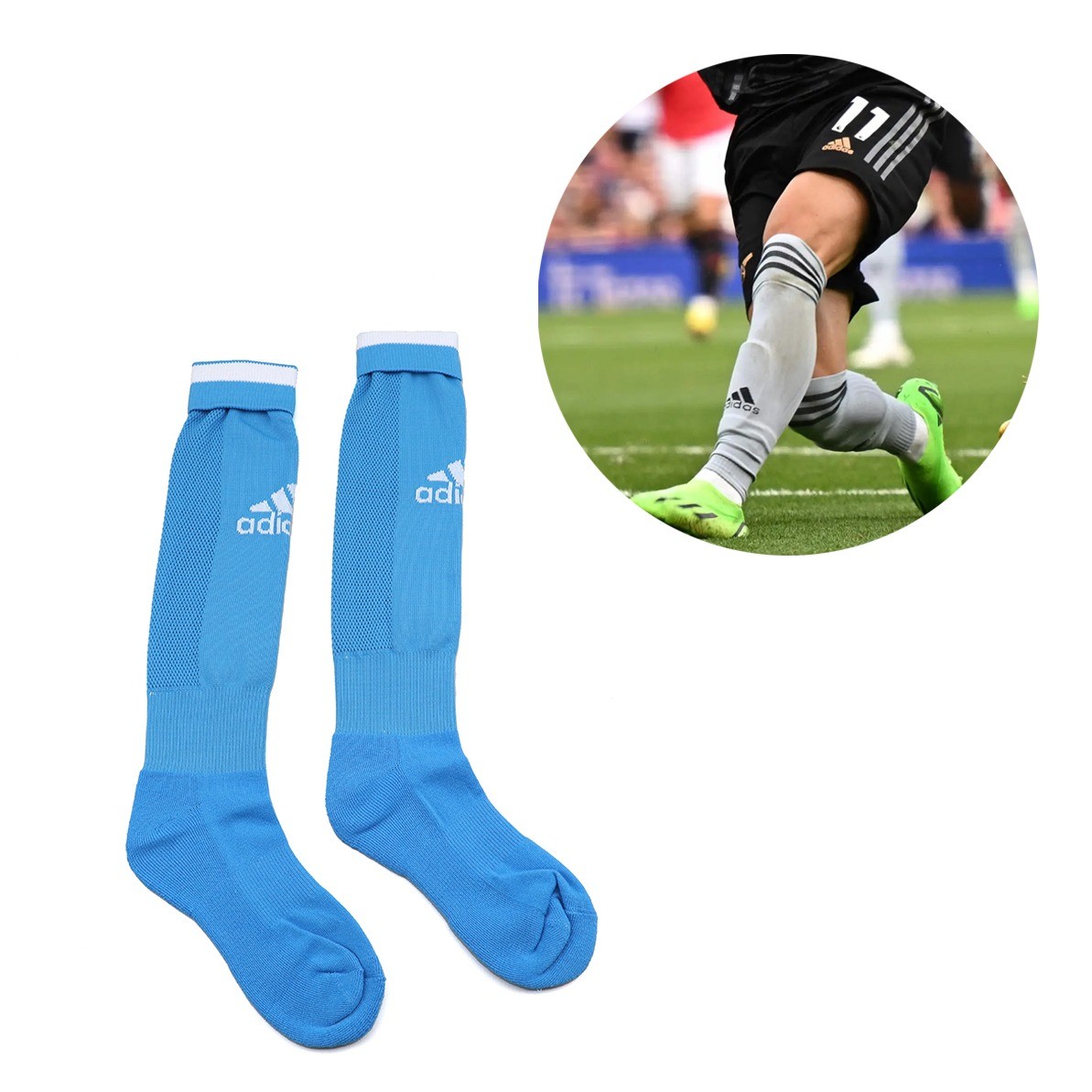 Açıq Yaşıl Mavi Rengli Uzun Adidas Futbol Corabı